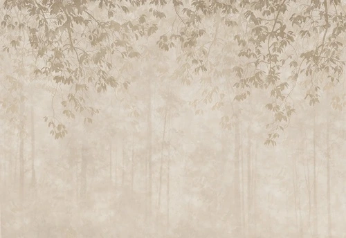 бежевые, деревья в тумане, ветки, листья