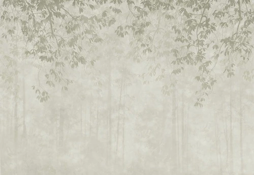 современные, серо-зеленые,  деревья в тумане, ветки деревьев