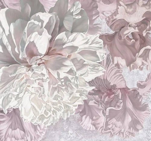 пионы, белые, сиреневые цветы, ирисы