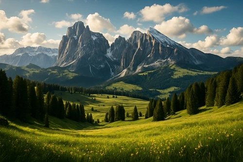 горы, пейзаж, природа, вершины, снежные, луг, лес, панорамные, дикие, живописные