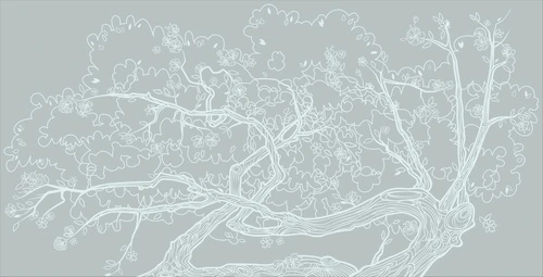 графика, дерево, серо-зеленые, корявые