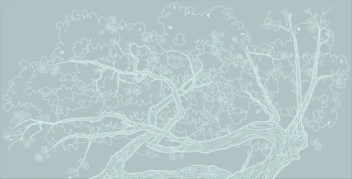 графика, бирюзовые, дерево, корявое