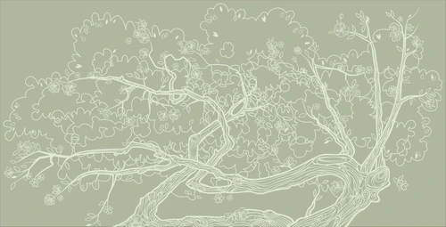 графика, дерево, зеленые, корявые ветки