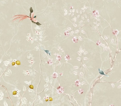 шинуазри, сады, серо-зеленые, цветы, фрукты, цветы, птицы