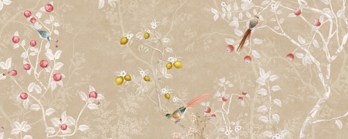 шинуазри, сад, коричневые, ветки, птицы, цветы