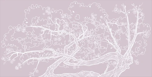 дерево, графика, сиренево-розовые, ветки извилистые