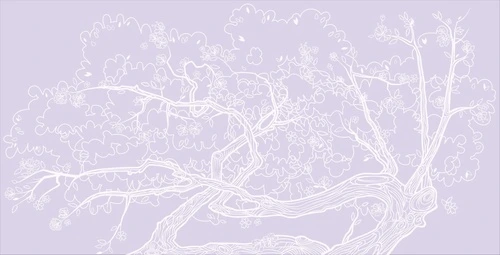 дерево, графика, сиреневые, извилистые ветки
