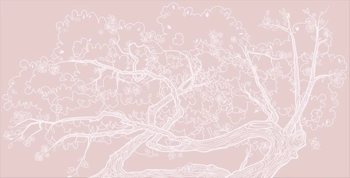 дерево, графика, персиковые, извилистые ветки, цветы, листья