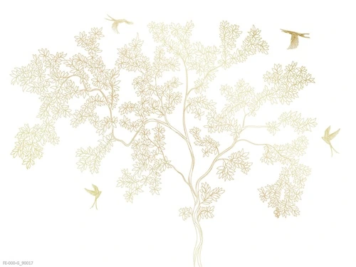 графика, дерево, золотые, на белом фоне