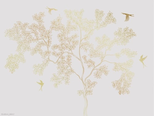 дерево, графика, золото, на светло розовом фоне