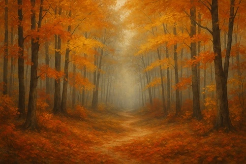 в кухню, осенний лес, лесная тропинка, деревья, оранжевые
