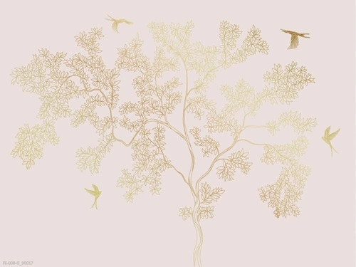 дерево, графика, золото, на нежно розовом фоне