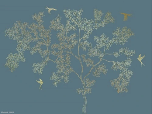 дерево, графика, золотое, на темно синем фоне