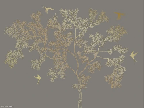 дерево, графика, золотые, на темном серо-коричневом фоне