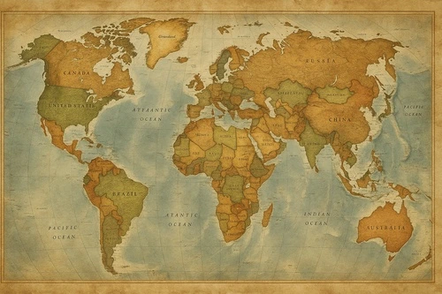 карта, антиквариат, винтаж, мир, география, путешествия, ретро, декор, интерьер, постер