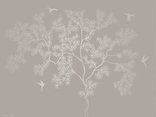 дерево, графика, бежево-розовые, серебро