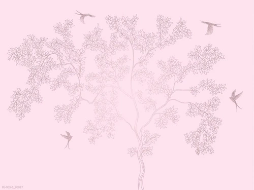 дерево, графика, сиренево-розовые, с серебром