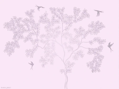 дерево, графика, розово-сиреневые, с серебром