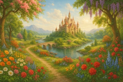 детские, для девочки, фэнтези, замок, сказочный пейзаж