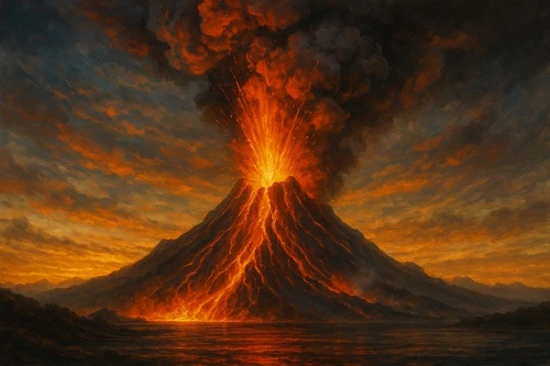 вулкан, извержение вулкана, лава, активный вулкан, поток лавы, дым, огонь, гора