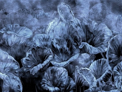 современные, листья, лотос, синие