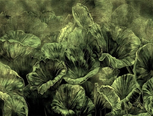 листья, современные, зеленые, листья лотоса, бархатные