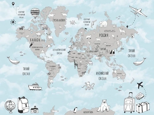 карта, детские, в детскую комнату, в комнату мальчика, карты, на русском языке, голубые