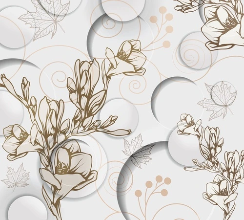 белые, цветы, листья, абстракция, 3D, круги, флора, ветки, минимализм, узоры, графика, ботанический стиль, нежные оттенки, современный дизайн