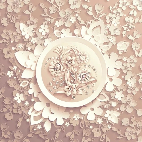 цветы, флора, узоры, бумажный стиль, декоративные элементы, объемные цветы, круг, орнамент, нежность, романтика, минимализм, винтаж, бежевые, белые