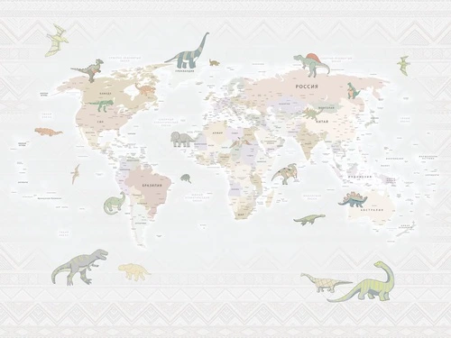 карта детская, карты, с динозаврами, карта для мальчика, на русском, в комнату мальчика, в детскую комнату, карта детская бежевая, на бежевом фоне