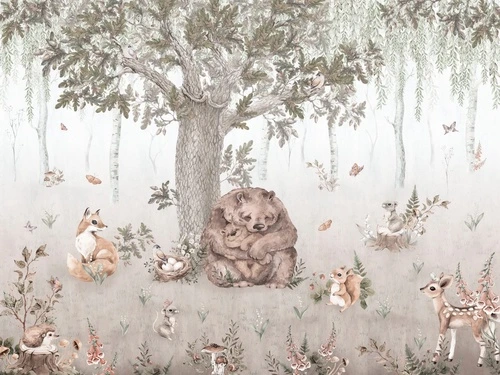 детские, в детскую комнату, для мальчика, для девочки, под деревом, звери, зверюшки, животные, в лесу