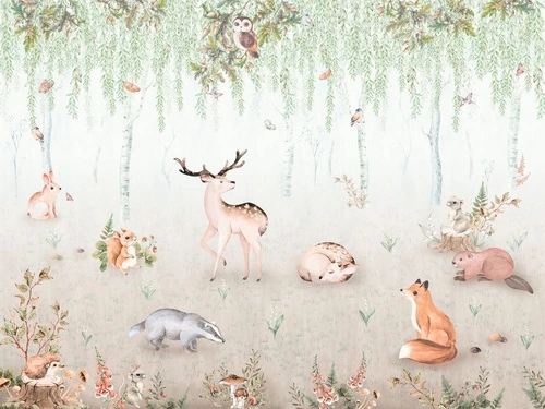 звери, лес, птицы, природа, в детскую комнату, мультик