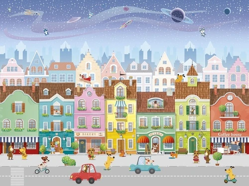 городок, в детскую комнату, яркие дома, детская комната в городке