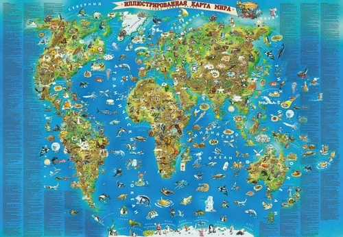 карты, в детскую комнату, карты мира, на стену карты, звери на карте