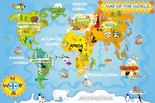 карты, карты мира, детская карта, в детскую комнату, карта на английском языке