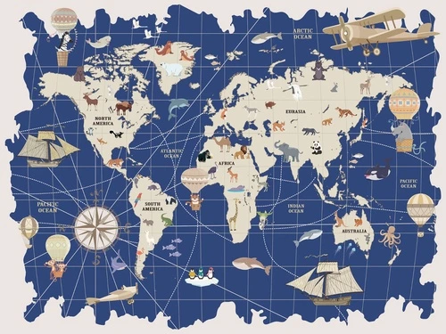 карты, карта мира на стену, синие, в детскую комнату