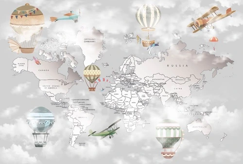 карты, на английском, в детскую комнату, карта мира на стену, светло серые, карта на английском языке