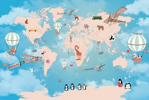 карты, голубые, с животными, детская карта, в детскую комнату