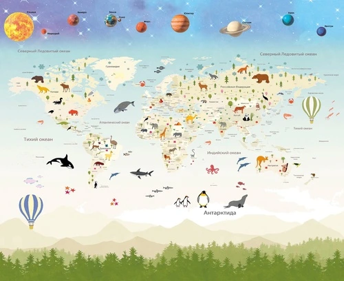 карты, детская карта, карта на стену, карта с животными, карта мальчику, в детскую комнату, карта с горами