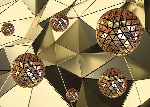 абстракция, 3d, шары, золотые, геометрия, треугольники, объемные, блестящие, футуризм, современные, роскошь, металл