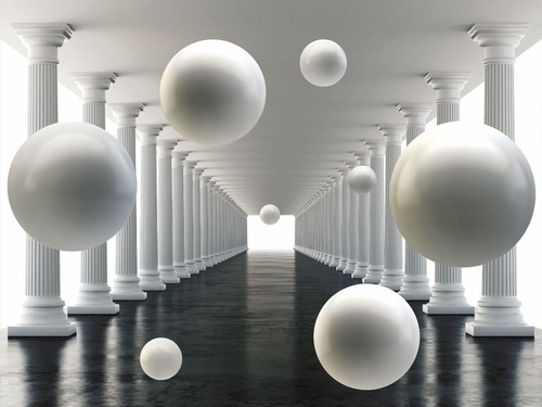 абстракция, 3d, шары, колонны, архитектура, перспектива, классика, белые, симметрия, объемные, геометрия, минимализм