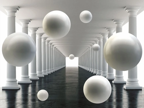 абстракция, 3d, шары, колонны, архитектура, перспектива, классика, белые, симметрия, объемные, геометрия, минимализм