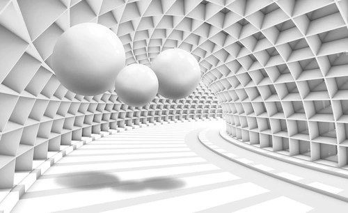 абстракция, 3d, белые, шары, геометрия, туннель, перспектива, минимализм, футуризм, объемные