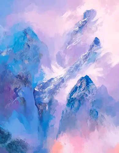 акварель, облака, небо, горы