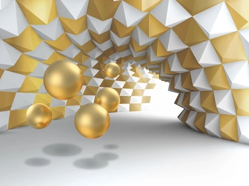 геометрия, 3d, шары, фон, абстракция, футуризм, дизайн, белые, золотые