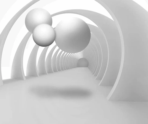 коридор, арки, шары, туннель, перспектива, минимализм, 3d, белые