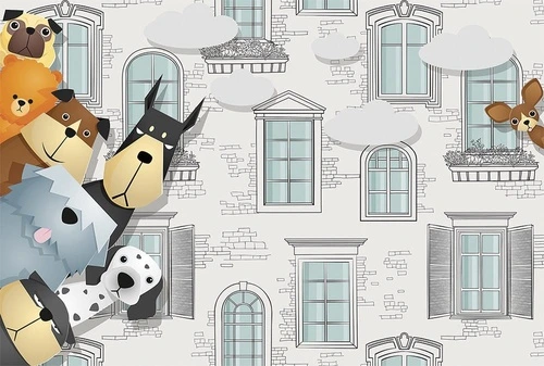 в детскую, детские на стену, в детскую комнату, обои детские, окна, звери