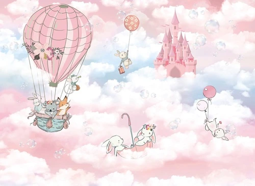 воздушный шар, розовые, звери на шаре, в детскую девочке, девочке на стену, детский мир, в детскую комнату