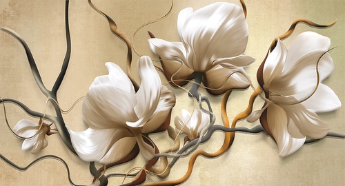 магнолия, цветы, лепестки, завитки, абстракция, декоративные, пастельные, бежевые