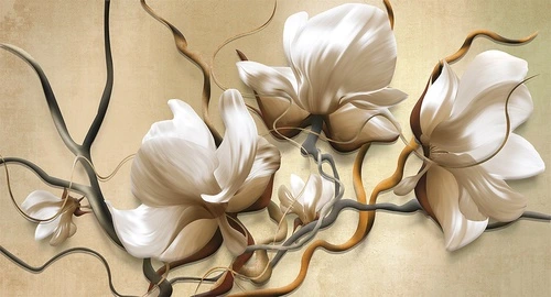 магнолия, цветы, лепестки, завитки, абстракция, декоративные, пастельные, бежевые